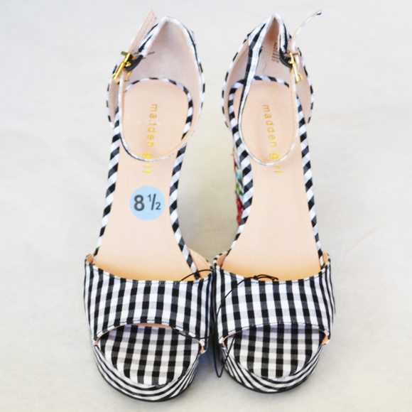 Madden Girl Cheri Gris Platform Wedges Gingham - Picture 5 of 7